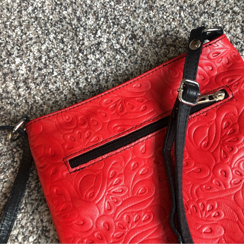 Red Embossed Crossbody Bag with Black Trim - Picture 4 of 7